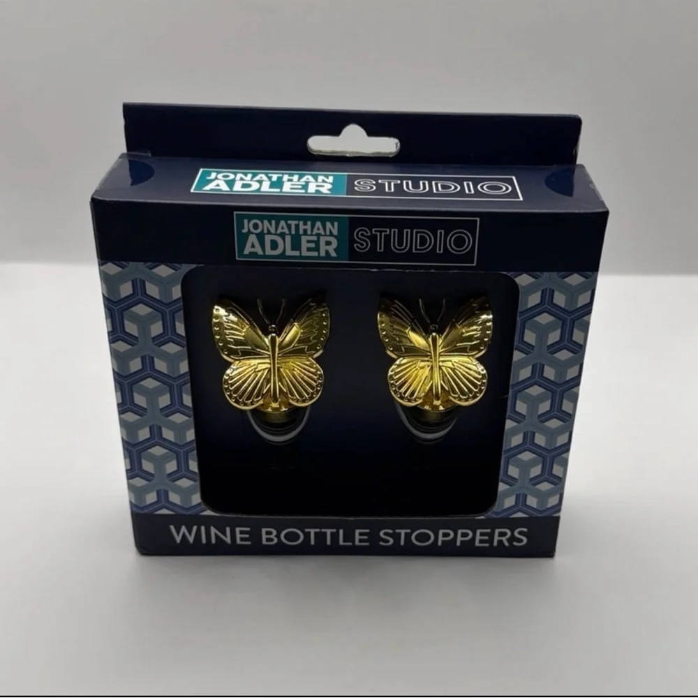 NEW Jonathan Adler Studio Gold Butterfly Wine Bottle Stops